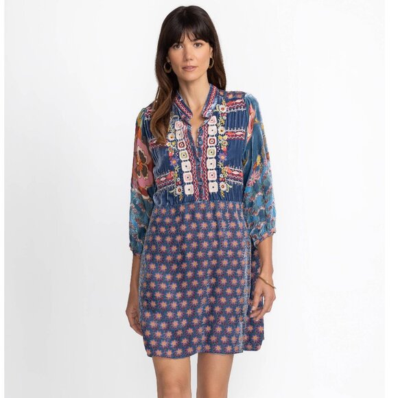 Johnny Was Vember Burnout Gweneth Dress Flowers Velvet Floral Blue New - Picture 1 of 8